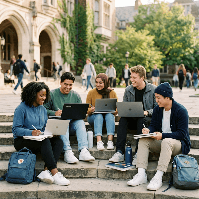 Students collaborating on campus